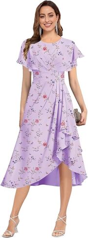 Tea Length Mother of The Bride Dresses for Women Flutter Sleeve Pleated Wedding Guest Formal Gown in Saudi Arabia