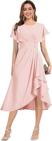 Tea Length Mother of The Bride Dresses for Women Flutter Sleeve Pleated Wedding Guest Formal Gown in Saudi Arabia