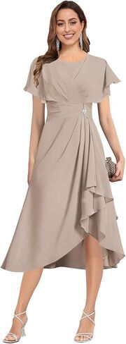 Tea Length Mother of The Bride Dresses for Women Flutter Sleeve Pleated Wedding Guest Formal Gown in Saudi Arabia