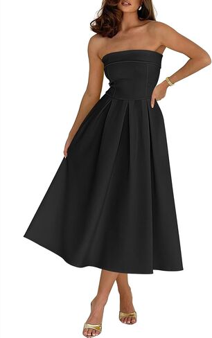 Caracilia Womens Cocktail Midi Dresses 2026 Summer Strapless Tube Top A Line Flowy Spring Formal Wedding Guest Party Dress in Saudi Arabia
