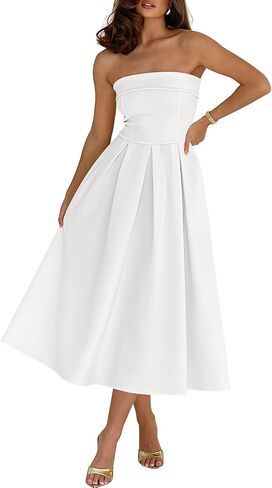 Caracilia Womens Cocktail Midi Dresses 2026 Summer Strapless Tube Top A Line Flowy Spring Formal Wedding Guest Party Dress in Kuwait