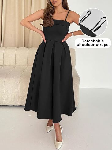Caracilia Womens Cocktail Midi Dresses 2026 Summer Strapless Tube Top A Line Flowy Spring Formal Wedding Guest Party Dress in Saudi Arabia