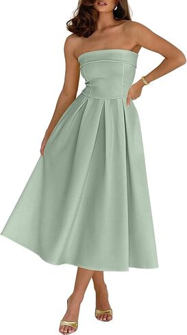Caracilia Womens Cocktail Midi Dresses 2026 Summer Strapless Tube Top A Line Flowy Spring Formal Wedding Guest Party Dress in Saudi Arabia