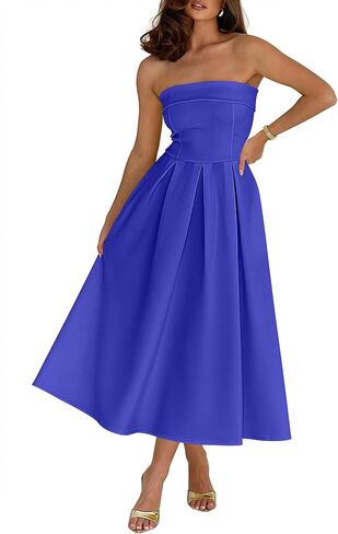 Caracilia Womens Cocktail Midi Dresses 2026 Summer Strapless Tube Top A Line Flowy Spring Formal Wedding Guest Party Dress in Saudi Arabia