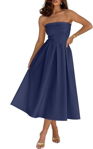 Caracilia Womens Cocktail Midi Dresses 2026 Summer Strapless Tube Top A Line Flowy Spring Formal Wedding Guest Party Dress in Saudi Arabia