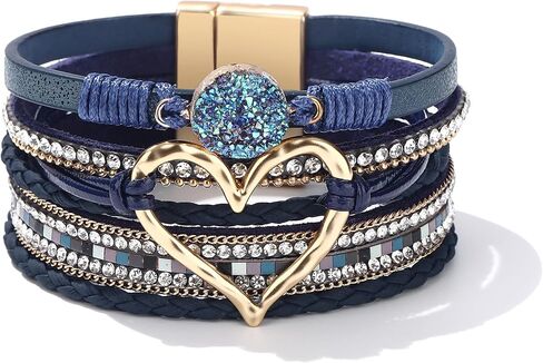 Long tiantian Heart Leather Wrap Bracelets for Women Handmade Stackable Boho Cuff Bangles Bracelet Trendy Valentines Gifts for Her in Kuwait