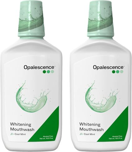 Opal by Opalescence Teeth Whitening and Fresh Breath Mouthwash (Pack of 2 Bottles) Cool Mint Flavor, Alcohol-Free, 16 Fl Oz. Made by Ultradent. 5447-2 in Kuwait