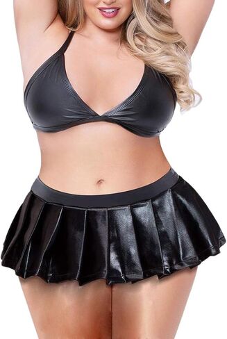Women PU Leather Lingerie Sets Two Piece Bra and Mini Skirt Sexy Outfits Lingerie Set Roleplay Costumes in Saudi Arabia