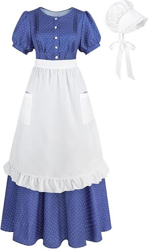 LTAKK Pioneer Dress Women Colonial Costume Prairie Pilgrim Dresses Polka Dot Short Sleeves in Kuwait