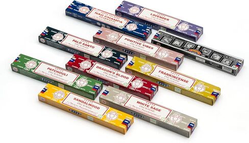 Satya Incense Gift Set Nag Champa, Super hit, Dragon's Blood, Sandalwood, Patchouli, Lavender, Positive Vibes,White sage,palo Santo,Frankincense 15 g in Kuwait
