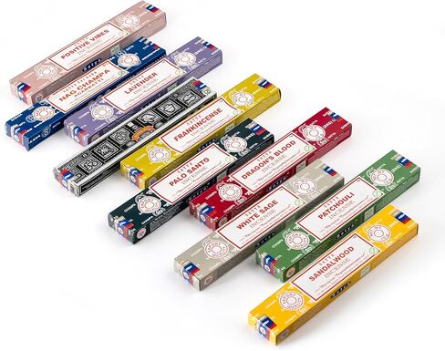 Satya Incense Gift Set Nag Champa, Super hit, Dragon's Blood, Sandalwood, Patchouli, Lavender, Positive Vibes,White sage,palo Santo,Frankincense 15 g in Kuwait