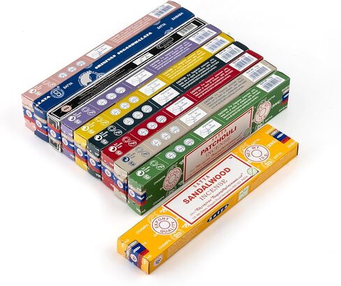 Satya Incense Gift Set Nag Champa, Super hit, Dragon's Blood, Sandalwood, Patchouli, Lavender, Positive Vibes,White sage,palo Santo,Frankincense 15 g in Kuwait