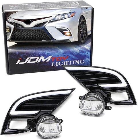 iJDMTOY Glossy Black Bezel White/Amber LED C-Ring Switchback Daytime Running Light Kit Compatible With 2018-2020 Toyota Camry SE XSE TRD Trims ONLY in Saudi Arabia