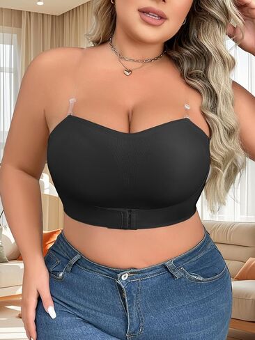 Strapless Bustier for Women Bridal Formal Wear Convertible Sheer Strap Wireless Push up Bra for Large Bust in Saudi Arabia