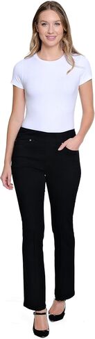 SLIM-SATION Women's Petite Pull on Pintuck Flare Leg Jean with Real Front and Back Pockets in Saudi Arabia
