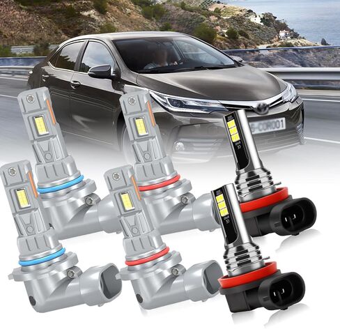 Compatible for 2009 2010 2011 2012 2013 Toyota Corolla Light Bulbs,9005 High Beam 9006 Low Beam H11 Fog Lights 6000K White Light Combo Kit, 1:1 Size Direct Plug-N-Play, 6-Pack in Saudi Arabia
