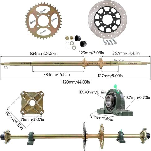 44" Rear Axle Shaft Kit with Chain Sprocket Brake Disc Pillow Block Wheel Hub for ATV Quad Go Kart Golf Cart in Kuwait