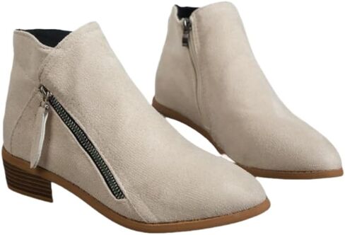 أحذية نسائية للكاحل مع سحاب للإغلاق، أحذية مريحة بكعب منخفض عصرية ومتعددة الاستخدامات in Kuwait