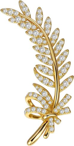 Cowlyn Flowers Brooch Pin for Women 925 Sterling Silver Green Synthetic Gem Yellow Leaves Cubic Zirconia Fashion Wedding Bridal Scarf Bride Jewelry Gifts in Kuwait