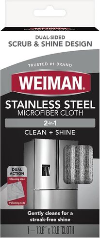 Weiman Microfiber Cloth for Stainless Steel - Safely Traps and Removes Dirt, Oil and Grime to Protect From Scratches 1.40" x 3.56" in Kuwait