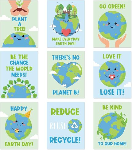 CPicdn 9Pcs Earth Day Posters, Unframed Environmental Awareness Poster 8x10 Inch Cute Wall Art Prints Decor Happy Earth Day Educational Decorations for Classroom Elementary School Library Bedroom in Saudi Arabia