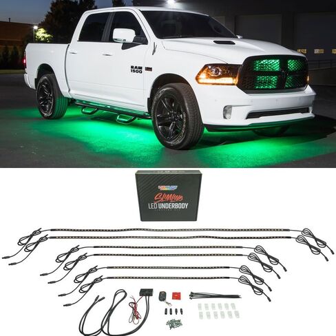 LEDGlow 6pc Green Flexible Truck Slimline LED Underbody Underglow Accent Neon Lighting Kit - 4 Unique Patterns - Water Resistant, Low Profile Tubes - Includes Control Box & Remote in Saudi Arabia