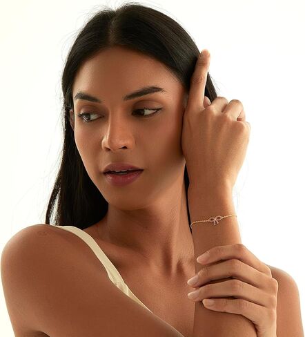 18K Gold Plated Bow Bracelet, Pink Cubic Zirconia, Waterproof Stackable Charm Bracelet, Fashion Jewelry Gift for Women in Saudi Arabia