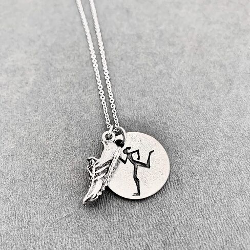 Runner Girl Running Shoe Necklace - Pewter Running Shoe Charm and Pewter Round Runner Girl Pendant on 18 inch Stainless Steel Chain in Saudi Arabia