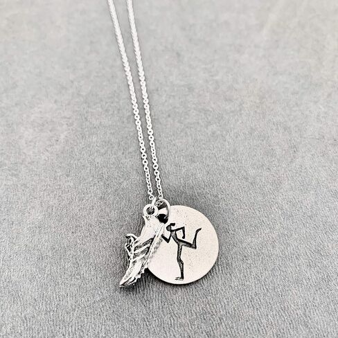 Runner Girl Running Shoe Necklace - Pewter Running Shoe Charm and Pewter Round Runner Girl Pendant on 18 inch Stainless Steel Chain in Saudi Arabia