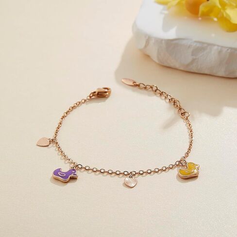 Cute Rose Gold Bracelet with Duck Charms, Fashion Jewelry Personalized Birthday Gifts for Teen Girls in Saudi Arabia