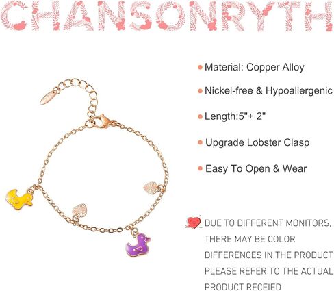 Cute Rose Gold Bracelet with Duck Charms, Fashion Jewelry Personalized Birthday Gifts for Teen Girls in Saudi Arabia