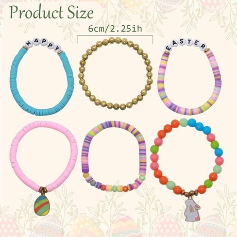 Easter Beaded Bracelet Set, Stretch Bracelets with Bunny & Egg Charms, Colorful Spring Jewelry for Women, Easter Party Favor Bracelets in Saudi Arabia