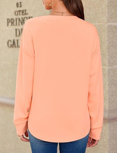 Totatuit بلوزات للنساء الخامس الرقبة كم طويل قمصان فضفاضة خفيفة الوزن منحني هيم بلوزة كاجوال بلايز 2025 خريف المرجان صغير in Kuwait