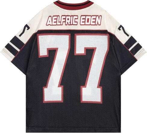 Aelfric Eden Oversized Jersey Shirts for Men V Neck Tshirt Number # 77 Graphic Unisex Short Sleeve Streetwear Tee Tops in Saudi Arabia