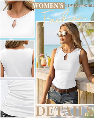 Women's Cutout Sleeveless Tank Tops Keyhole Top Slim Fitted Ruched Tank Top Casual Camisole Summer Shirt in Saudi Arabia