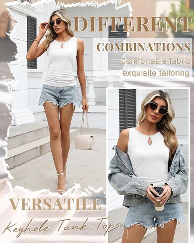 Women's Cutout Sleeveless Tank Tops Keyhole Top Slim Fitted Ruched Tank Top Casual Camisole Summer Shirt in Saudi Arabia