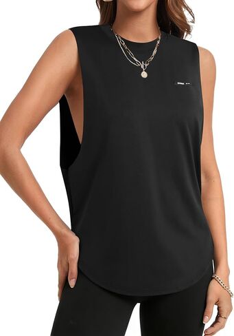 Remidoo Women's Open Side Tank Top Sleeveless Workout Tops Curved Hem Yoga Shirt in Kuwait