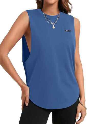 Remidoo Women's Open Side Tank Top Sleeveless Workout Tops Curved Hem Yoga Shirt in Saudi Arabia