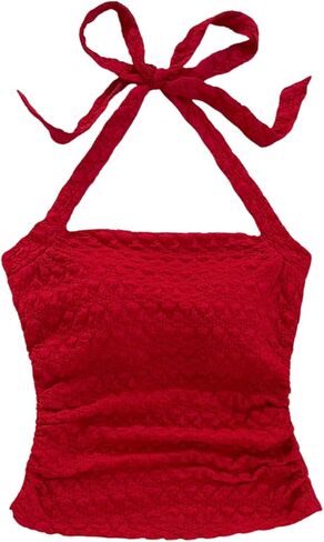 Women's Halter Tops Textured Sleeveless Tie Backless Summer Going Out Crop Top in Saudi Arabia