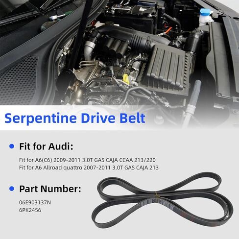 06E903137N 6PK2456 Serpentine Drive Belt Multi V-Belt Compatible with 3.0T Audi 2009-2011 A6(C6) 2007-2011 A6 Allroad Quattro in Kuwait