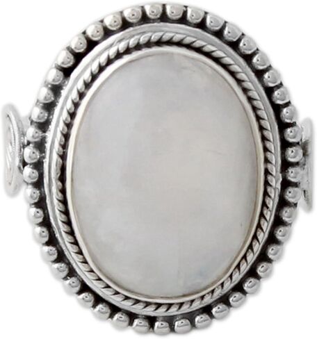 NOVICA Artisan Handmade Rainbow Moonstone Cocktail Ring India .925 Sterling Silver with White Clear 'Rainbow Glow' in Saudi Arabia