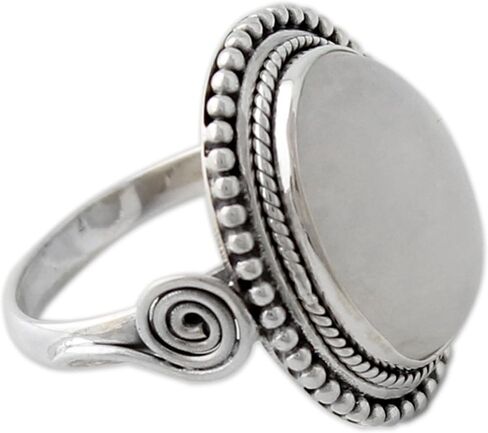 NOVICA Artisan Handmade Rainbow Moonstone Cocktail Ring India .925 Sterling Silver with White Clear 'Rainbow Glow' in Saudi Arabia