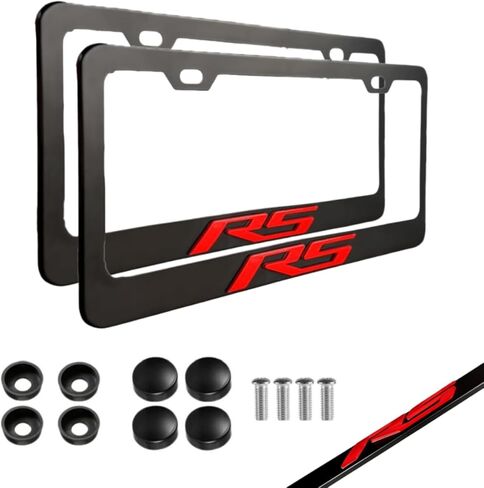 2PCS Black License Plate Frames Aluminum Alloy Car License Plate Holders License Plate Cover with Tire Valve Caps and Keychain Compatible with Camaro Malibu Cruze Impala (S-red) in Kuwait