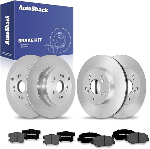 دوارات الفرامل المطلية بالزنك الفضية ذات فتحات تهوية أمامية وخلفية من AutoShack + وسادات سيراميك ممتازة طقم فرامل 12 قطعة بديلة لـ 2005-2006 Honda CR-V SilverShield Pro in Saudi Arabia