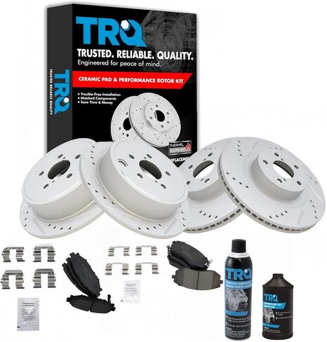 TRQ Front & Rear Brake Pad & Rotor Kit Performance Ceramic Premium G-Coated Slotted X Drilled Compatible with 2009-2010 Subaru Forester 2008-2010 Impreza 2010-2012 Legacy Outback in Saudi Arabia