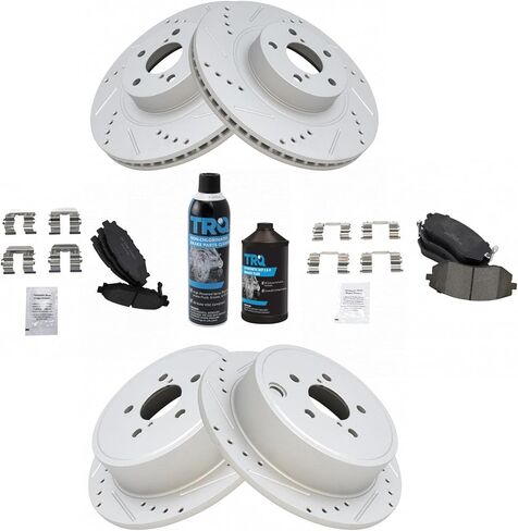 TRQ Front & Rear Brake Pad & Rotor Kit Performance Ceramic Premium G-Coated Slotted X Drilled Compatible with 2009-2010 Subaru Forester 2008-2010 Impreza 2010-2012 Legacy Outback in Saudi Arabia