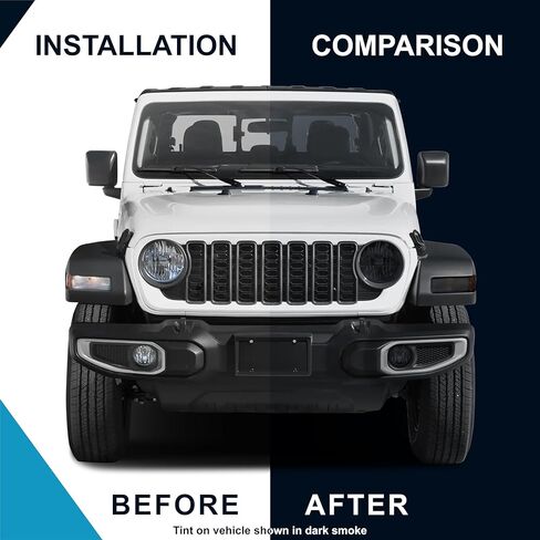 طقم تلوين الضوء الخلفي للمصابيح الأمامية المقطوعة مسبقًا متوافق مع Jeep Gladiator 2020-2025 | غلاف غلاف من الفينيل PPF قابل للتمدد بدقة (دخان داكن) in Kuwait