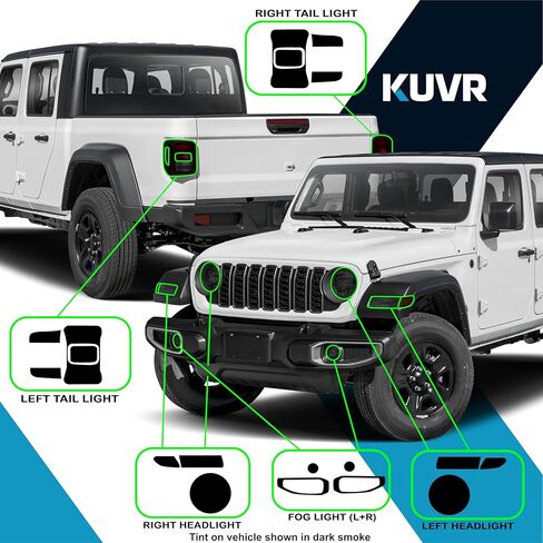 طقم تلوين الضوء الخلفي للمصابيح الأمامية المقطوعة مسبقًا متوافق مع Jeep Gladiator 2020-2025 | غلاف غلاف من الفينيل PPF قابل للتمدد بدقة (دخان داكن) in Kuwait