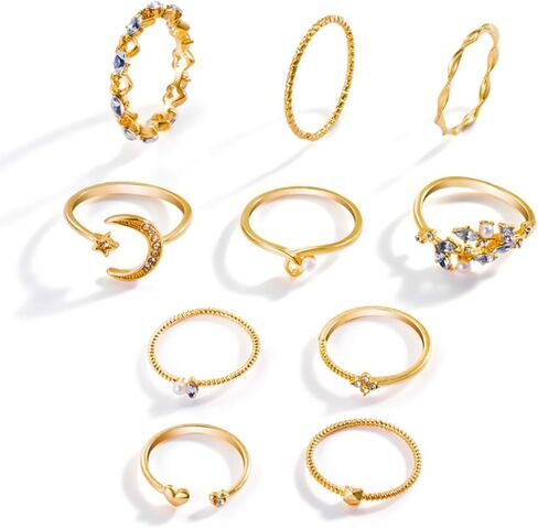 Boho Retro Stackable Rings Sets for Women,Fashion Crystal Aesthetic Knuckle Joint Finger Nail Ring Sets Cute Moon Stars Midi Finger Rings Set Multiple Rings Pack Bulk in Kuwait