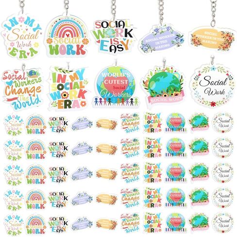 50 Pcs Social Worker Appreciation Gifts, Acrylic Keychain Bulk Social Work Month Gifts Thank You Keychain Key Ring for Women Coworker Employee Therapists Counselors Community Social Worker Party Favor in Kuwait